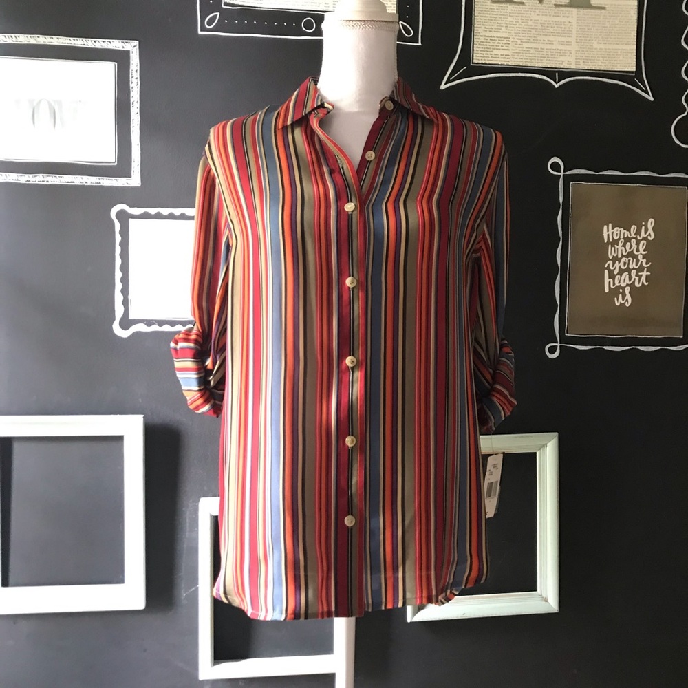 Lauren Ralph Lauren 100% Silk Roll-Tab Blouse